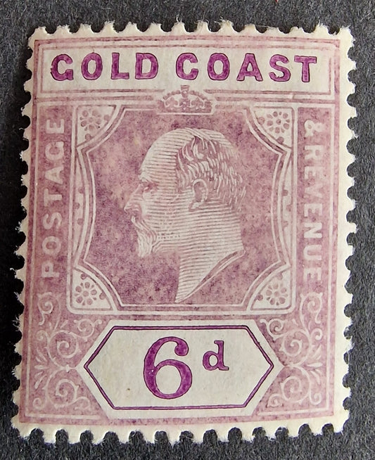 Gold Coast KEVII 1907-13 SG64b 6d Damaged Frame & Crown Mint Cat £350