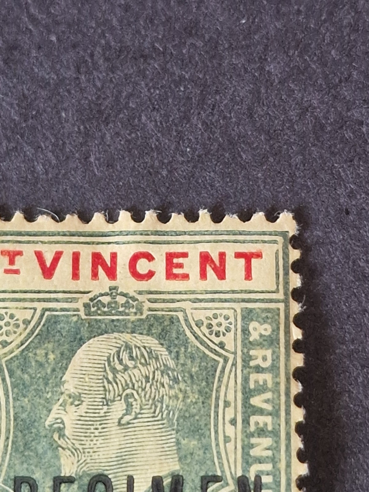 St Vincent KEVII 1904-11 SG92a 5s SPECIMEN with Damaged Frame & Crown SCARCE