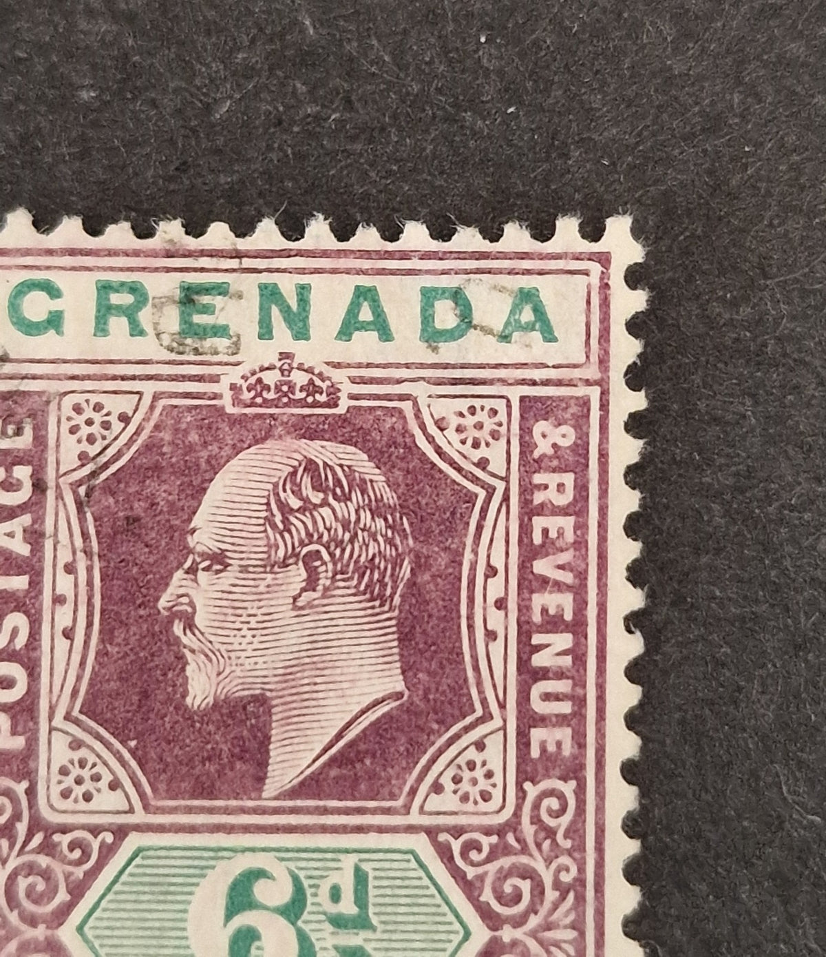 Grenada KEVII 1904-06 SG72a 6d Damaged Frame & Crown Used Unpriced (£400 Mint)