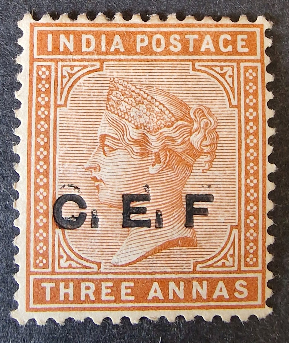 India C.E.F. QV 1900 SG C6a 3a Brown-Orange No Stop After 'F' Mint Cat £750