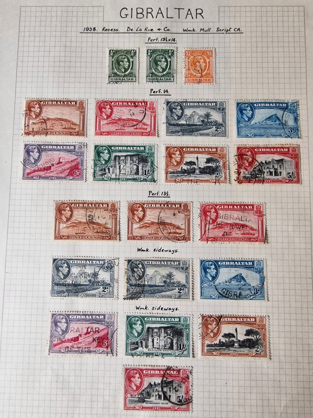 Gibraltar 1938-51 Set All Listed Perfs, Wmks & Shades SG121-31 Used Cat £675+