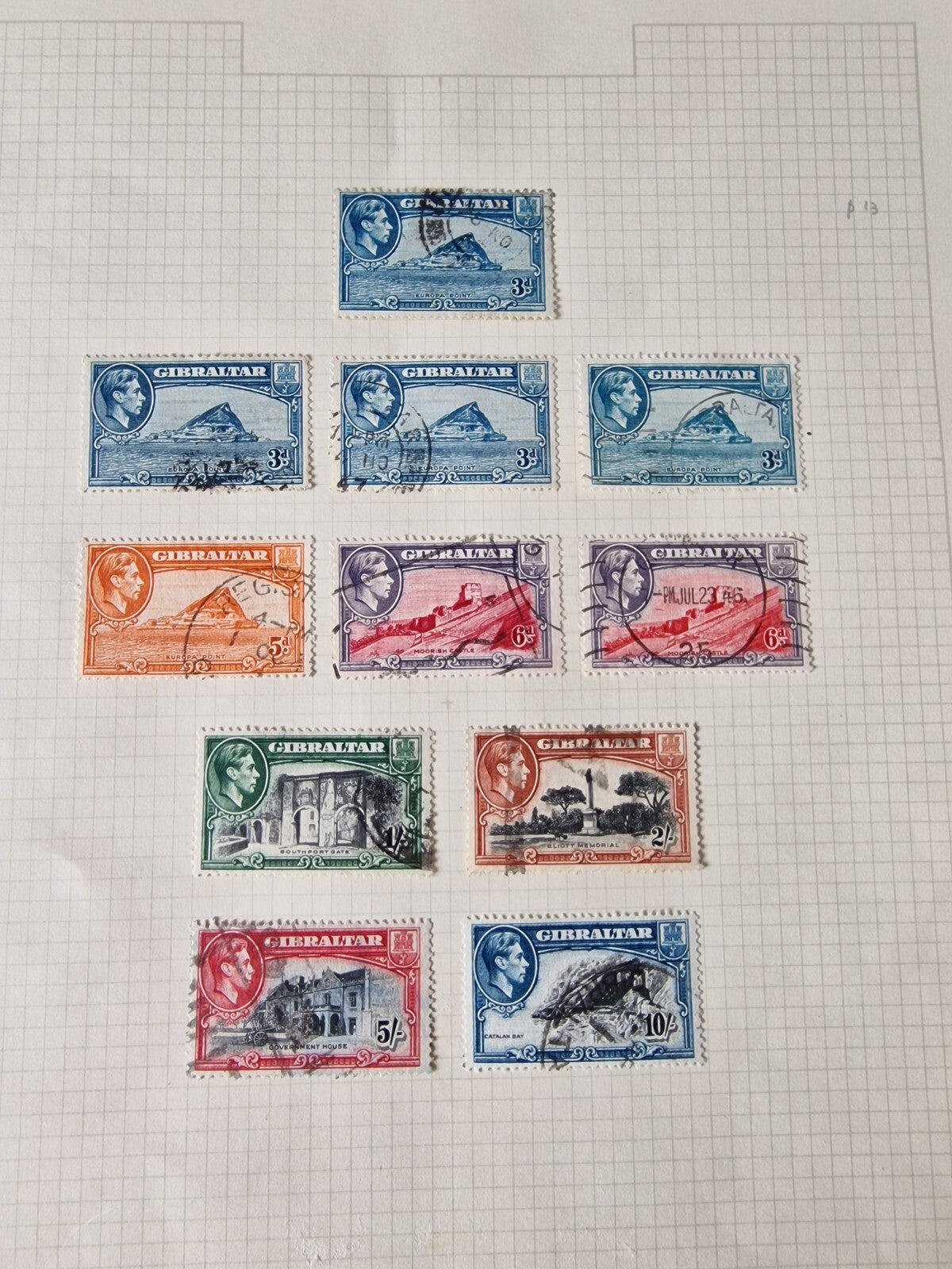 Gibraltar 1938-51 Set All Listed Perfs, Wmks & Shades SG121-31 Used Cat £675+