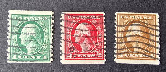 USA 1914 SG450/451/453 SC# 443/443/446 Imperf x P10 Coils Used