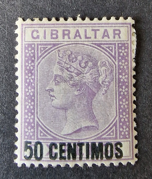 Gibraltar QV 1889 SG20a 50c on 6d '5 With Short Foot' Variety Mint Cat £180