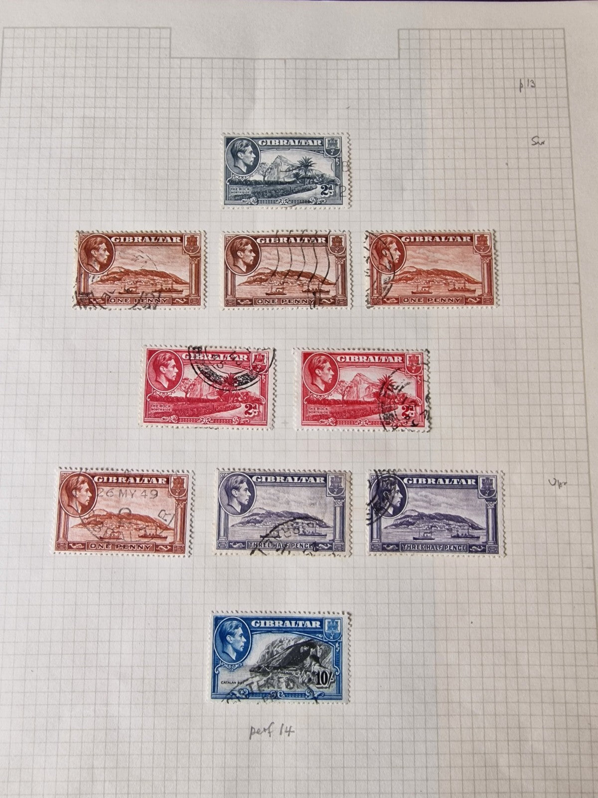 Gibraltar 1938-51 Set All Listed Perfs, Wmks & Shades SG121-31 Used Cat £675+