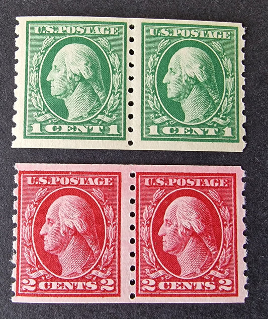 USA 1912 SG421 & 422 SC# 412 & 413 Mint Coil Pairs Imperf x P8½