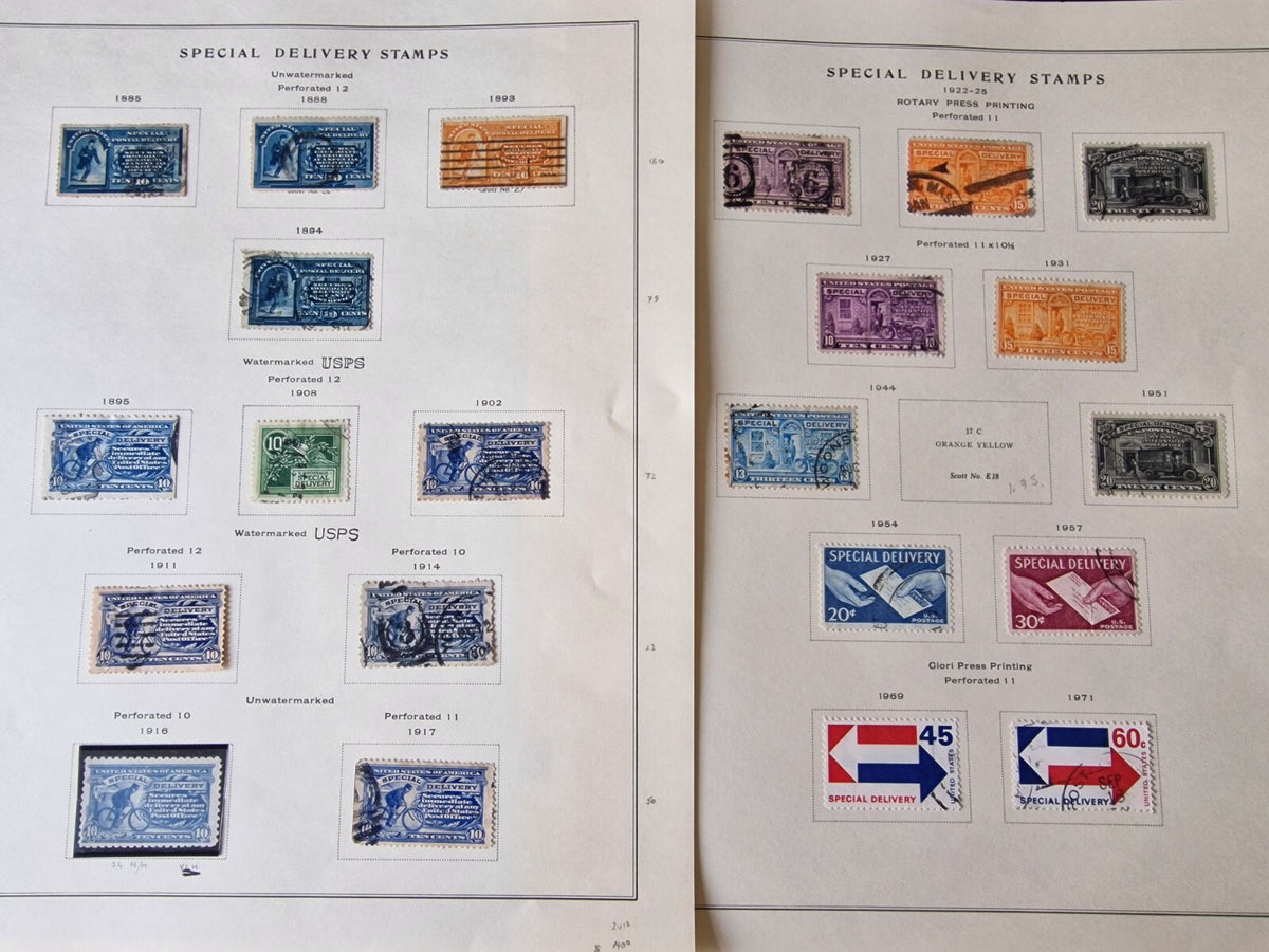 USA 'Special Delivery' Accumulation on 2 Pages Complete (Less 1 Stamp) Cat £530+