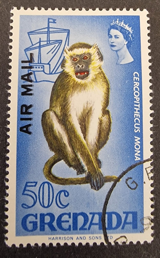 Grenada QEII 1972 Air SG510b 50c 'OPT DOUBLE' Used (Cat £200 Mint 2012)