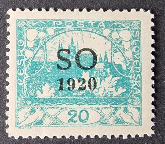 East Silesia 1920 20h Turquoise-Green P11½ Unlisted in Stanley Gibbons