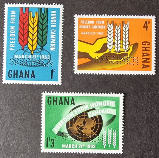 Ghana 1963 Freedom From Hunger Perf Specimen Set of 3 MNH Scarce