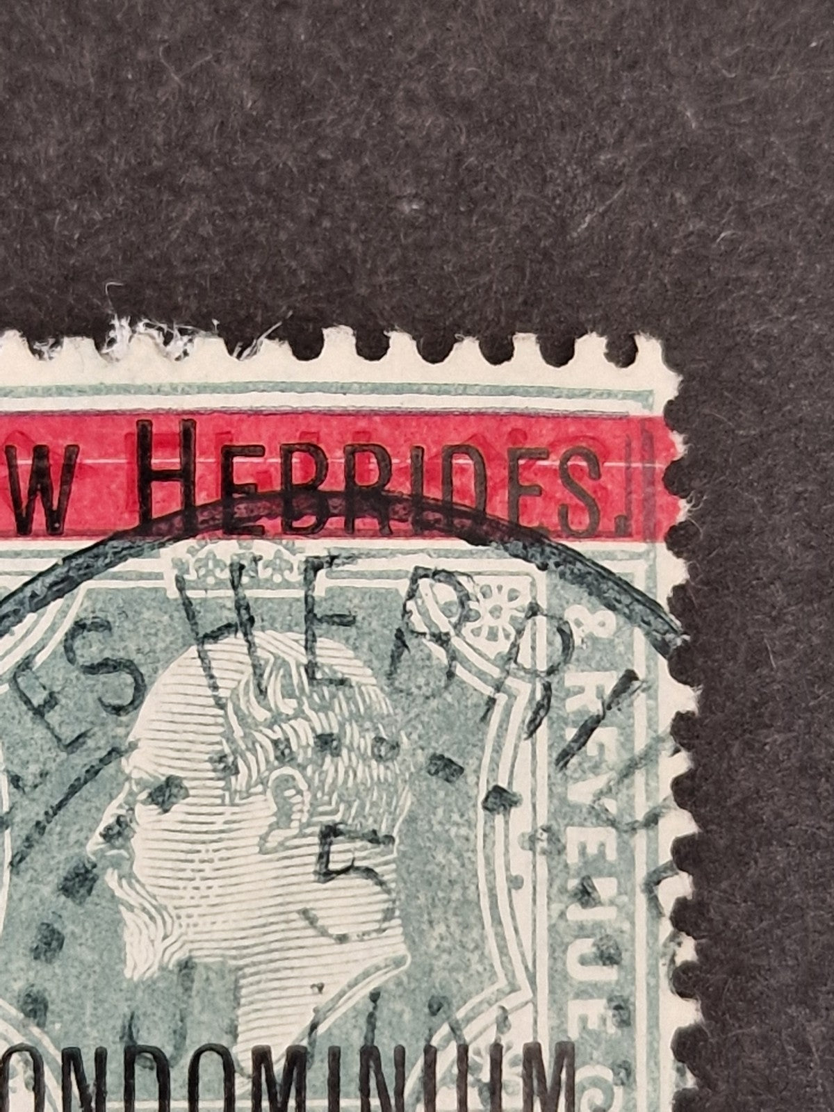 New Hebrides KEVII 1908 SG3a 1s Damaged Frame & Crown Used Unpriced (£450 Mint)