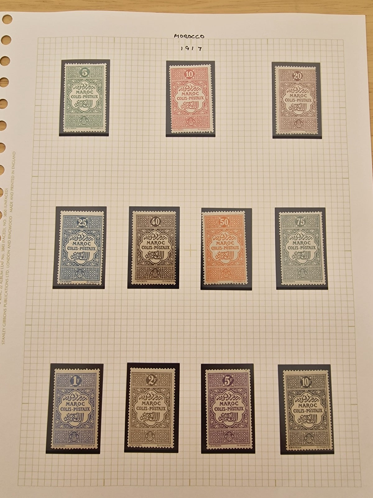 French Morocco 1917 Parcel Post Set of 11 SG P101-111 Mint Cat £70