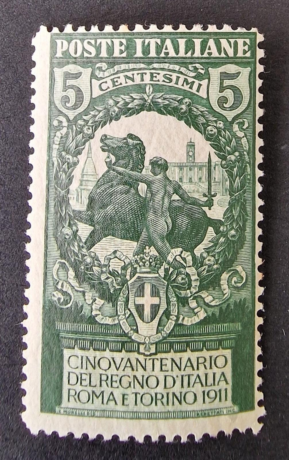 Italy 1911 SG87 Sassone 93var 5c(+5c) Deep Green P13½x13½ Fine Mint