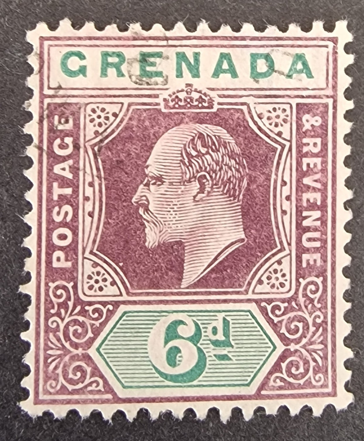 Grenada KEVII 1904-06 SG72a 6d Damaged Frame & Crown Used Unpriced (£400 Mint)