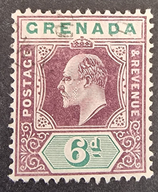 Grenada KEVII 1904-06 SG72a 6d Damaged Frame & Crown Used Unpriced (£400 Mint)