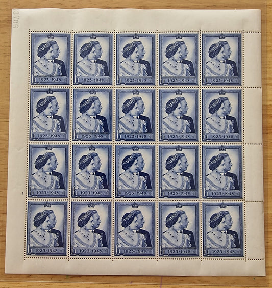 GB 1948 Silver Wedding SG494 £1 Complete Sheet Pane of 20 MNH